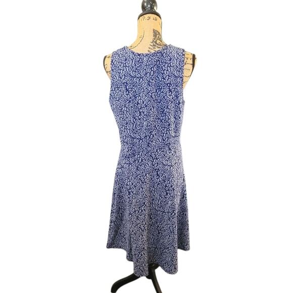 1X (1L) Leota Stretchy Blue & White Midi Skater Sleeveless Dress - Picture 3 of 5
